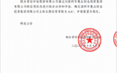 喜報丨熱烈慶祝濱州市惠眾財金投資集團(tuán)有限公司主體信用評級成功獲評AA+
